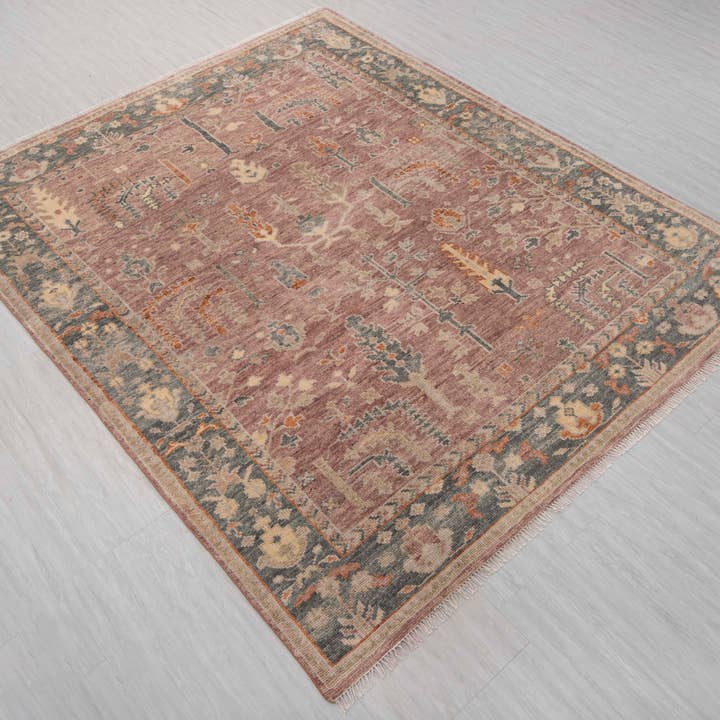 Aesthetic Homes LLC - Wholesale Area Rug - 8x10 Pink Gray Tree of Life Oushak Wool Rug p-93274