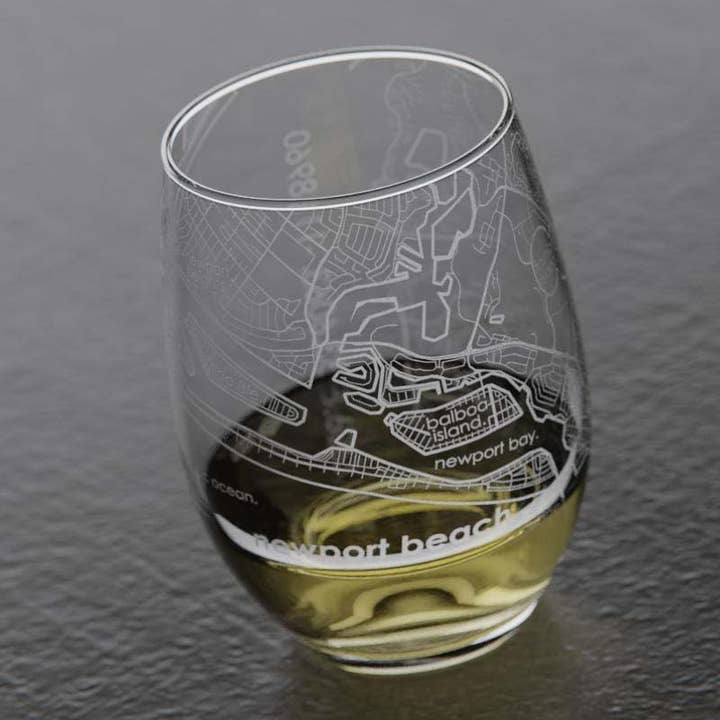 Well Told - Wholesale Wine Glass - Newport Beach CA Map Stemless Wine Glass