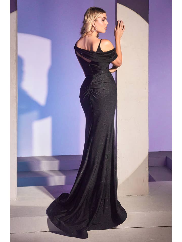 Ladivine by Cinderella Divine - Wholesale Gown - Women's - ASYMMETRICAL SHOULDER STRETCH SATIN FITTED GOWN