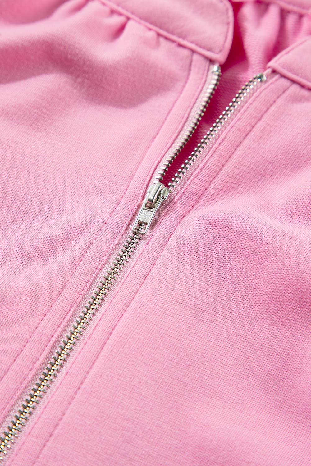 Pink Half Zip Puff Sleeve Top and Ruffled Shorts Set for wholesale on Faire5