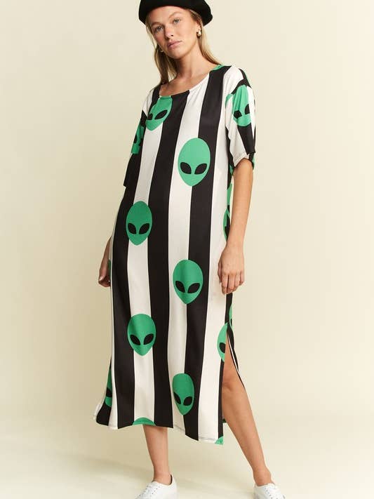 Svart ALIEN PRINT MIDI-KLÄNNING för wholesale på Faire
