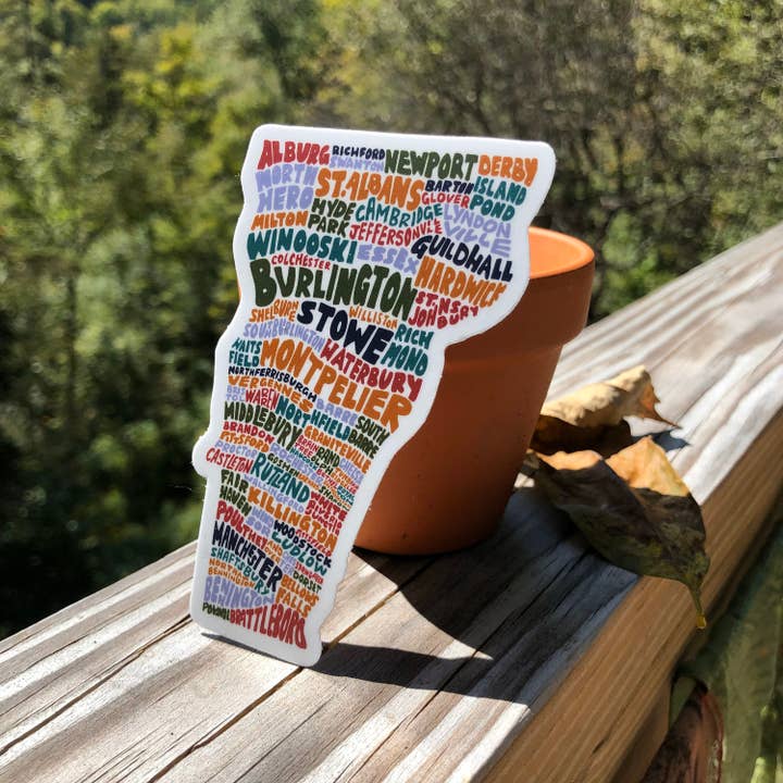 Wander On Words - Wholesale Sticker - Hand-Lettered Vermont Towns Map Sticker2