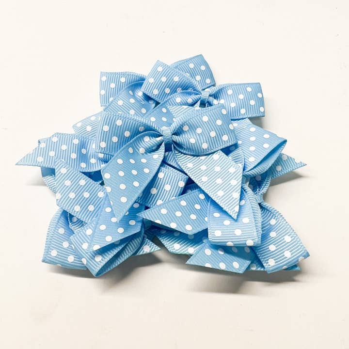 Light Blue Dotty - Medium Grosgrain Bows for wholesale by TLLC Supplies