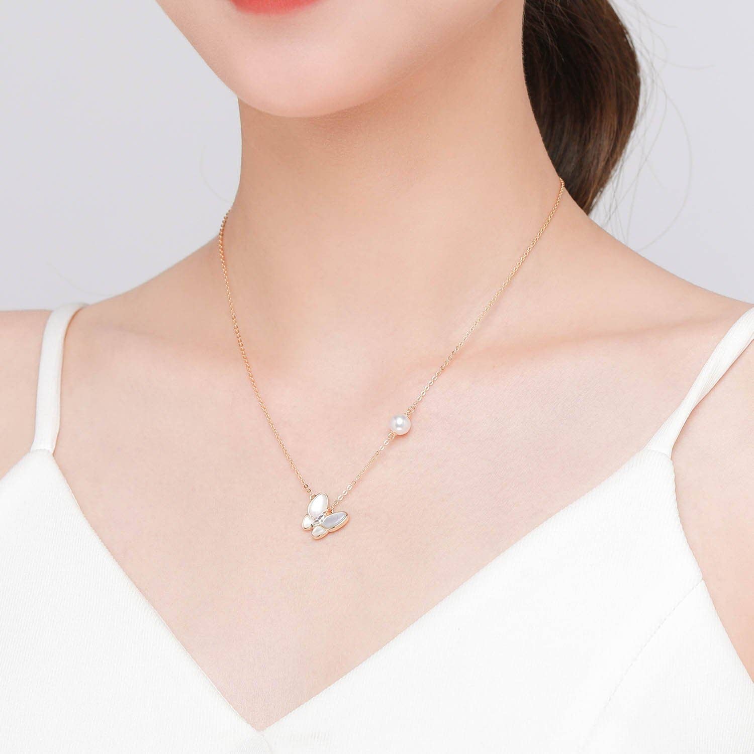 Timeless Pearl - Wholesale Pendant/Charm Necklace - Playful Butterfly Edison Pearl Necklace1