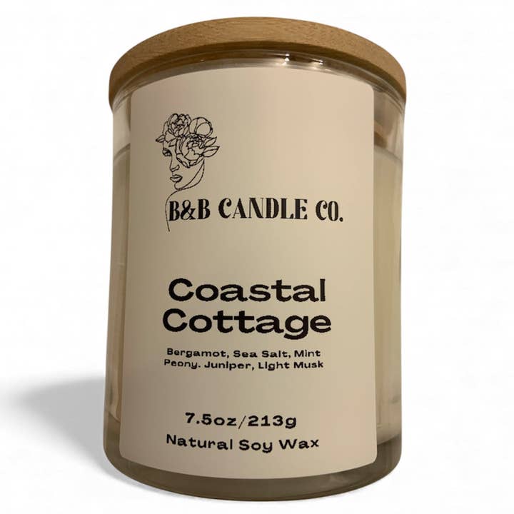 B&B Candle Co. - Wholesale Jar/Filled Candle - Coastal Cottage - 7.5 oz Soy Candle | Fresh Ocean Breeze Home Scent