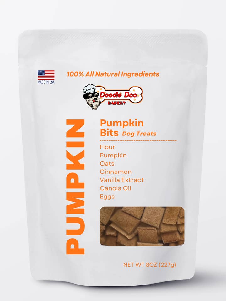 Homemade Dog Treats - Pumpkin Bit Dog Biscuits 1/2 lb for wholesale by Doodle Doo Bakery