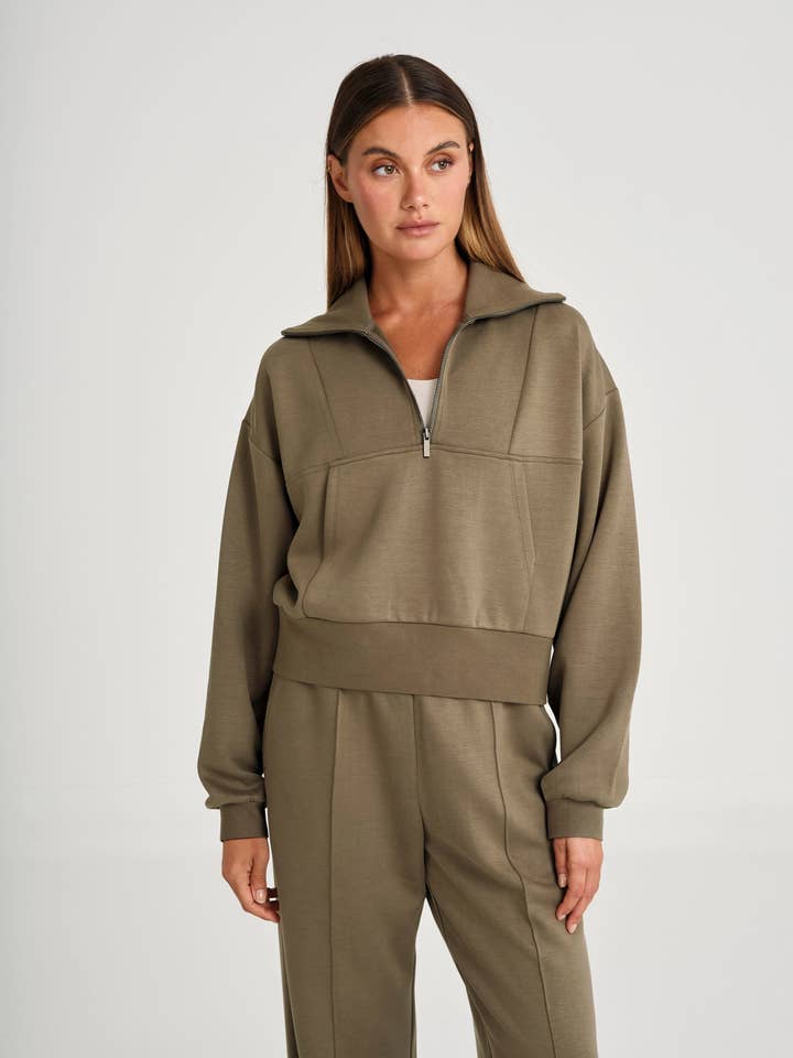 Olive Soft Luxury 1/4 Zip Jumper for wholesale on Faire0