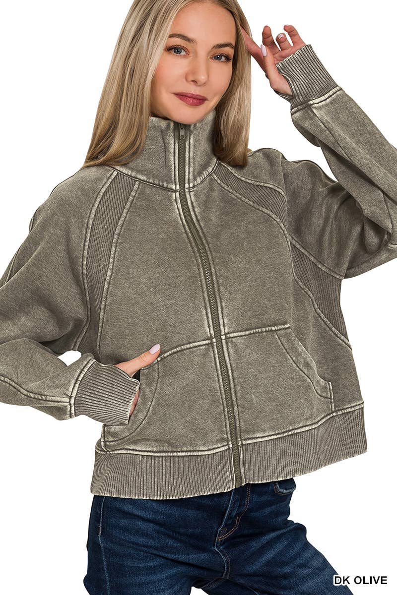 Vanilla Monkey – Blusão - Mulher por atacado – Casaco Acid Wash Zip Up Fleece1