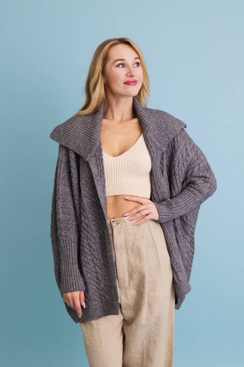 Leto Accessories - Wholesale Cardigan - Women's - Chunky Cable Knit Oversized Poncho Cardigan