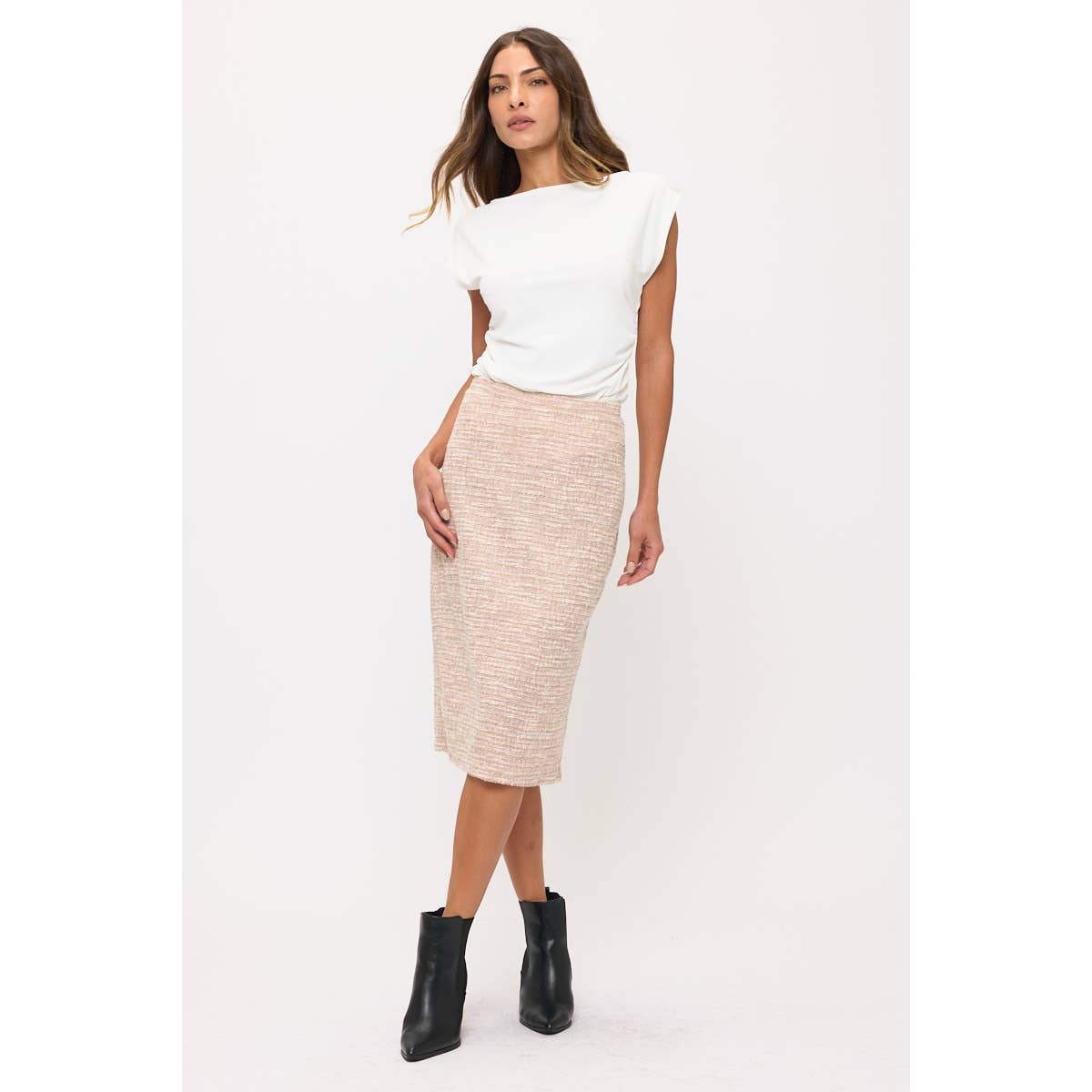 Perseption - Wholesale Skirt - Women's - TEXTURE METALLIC KNIT WAIST MIDI PENCIL SKIRT4