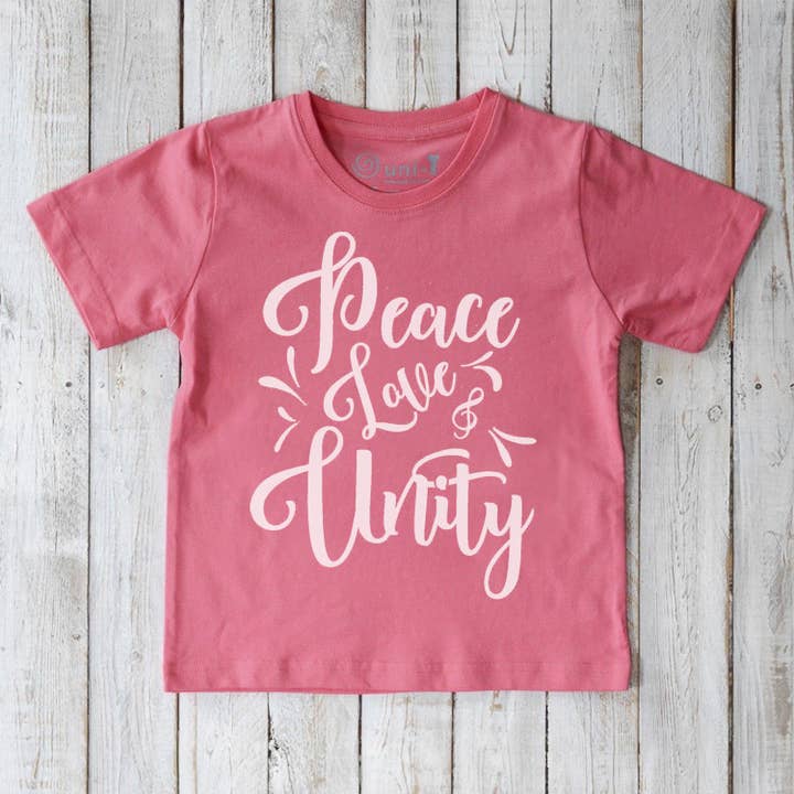 Peace Love & Unity camiseta de algodón orgánico para niños para venta al por mayor de Uni-T
