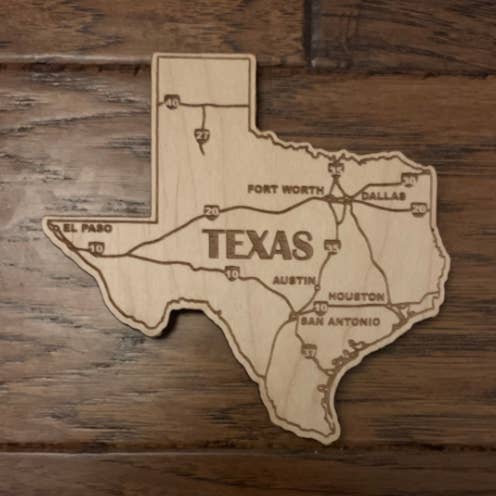 Texas Highways and Cities Wood Coaster Lacquer Finish for wholesale by Water House Patio