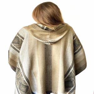 Multi-Color Striped 100% Alpaca Wool Knit Fringed Poncho