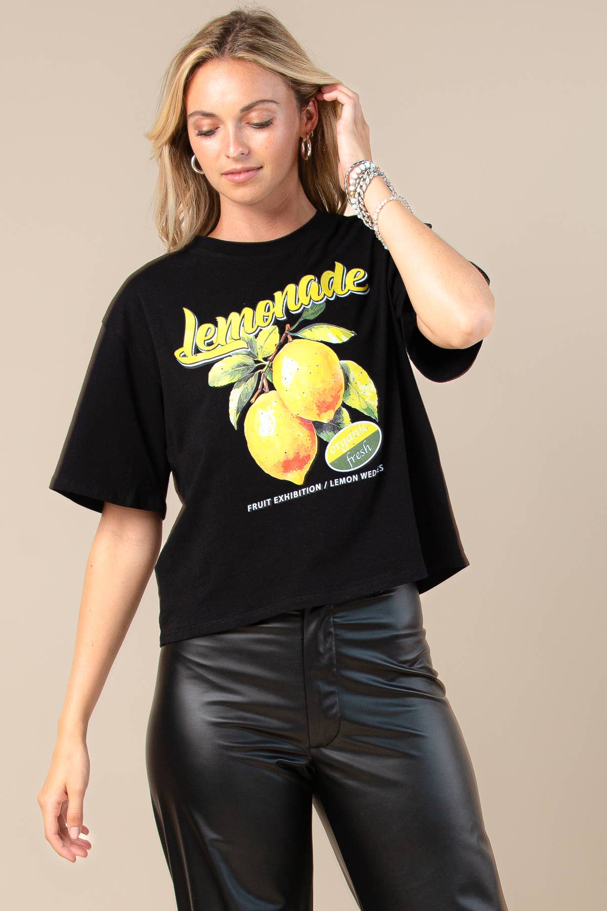 Black T1622-5823-Miriam Organic Lemon Print Oversize Tee for wholesale on Faire2