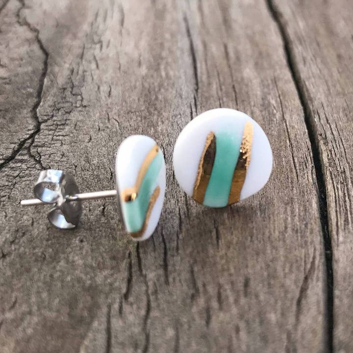 colorful brushed round studs - yellow gold for wholesale by Remnant Studios