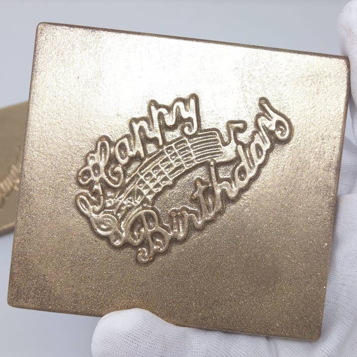 Happy Birthday Large Card Solid Chocolate (optional Gold) for wholesale by Wild Angel Treats, LLC