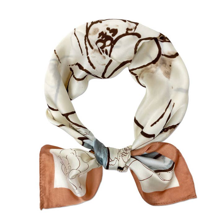 Wrapables Satin Neckerchief Scarf 26.5 x 26.5, Peony Sketch for wholesale by Wrapables.com
