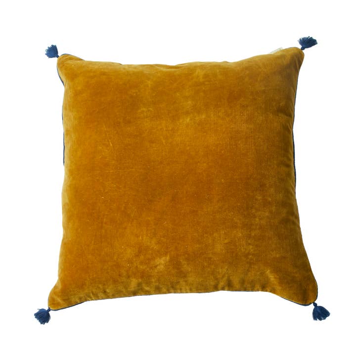 Bonheur du Jour - Wholesale Throw Pillow Cover - Cushion Cover Printed With Indian Flower And Velvet Curry