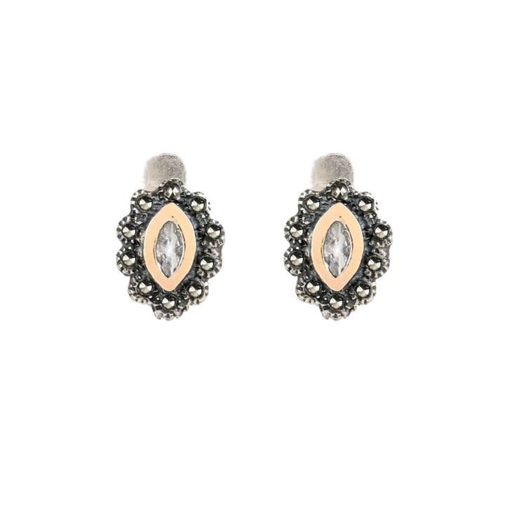 Earrings Navette with Marcasites in Silver and Gold for wholesale by PORTUGAL JEWELS