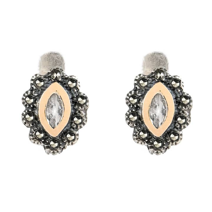 Earrings Navette with Marcasites in Silver and Gold for wholesale by PORTUGAL JEWELS