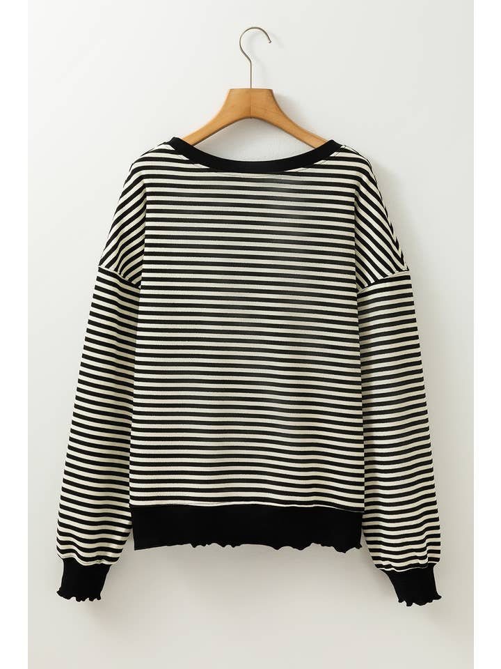 LA Society - Wholesale Knit Top - Women's - Stripe Loose Drop Shoulder Long Sleeve Top11