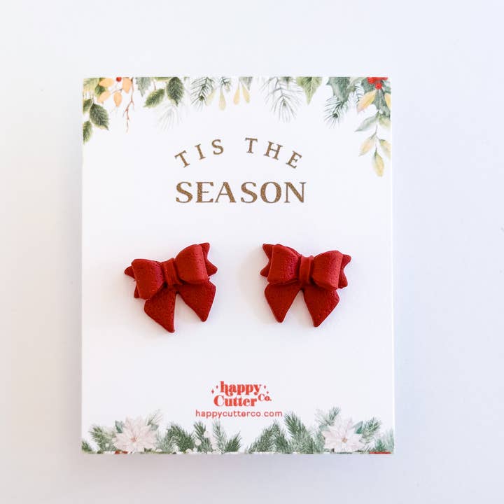 Happy Cutter Co - Wholesale Stud/Post Earrings - Christmas Studs - Classic Red Holiday Bow Stud Earrings2