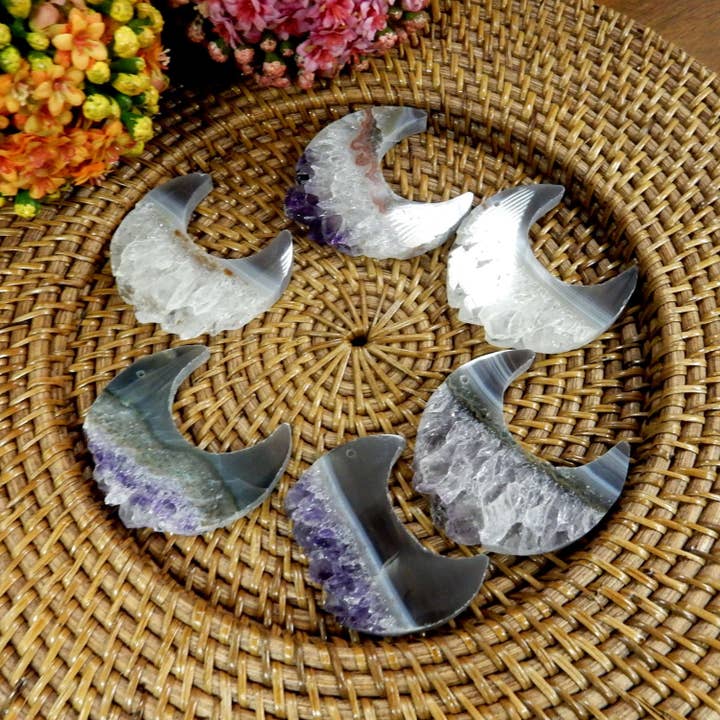 Rock Paradise - Wholesale Spiritual Stone/Crystal - Crystal Large Drilled Amethyst Half Moon 60mm Natural Druzy