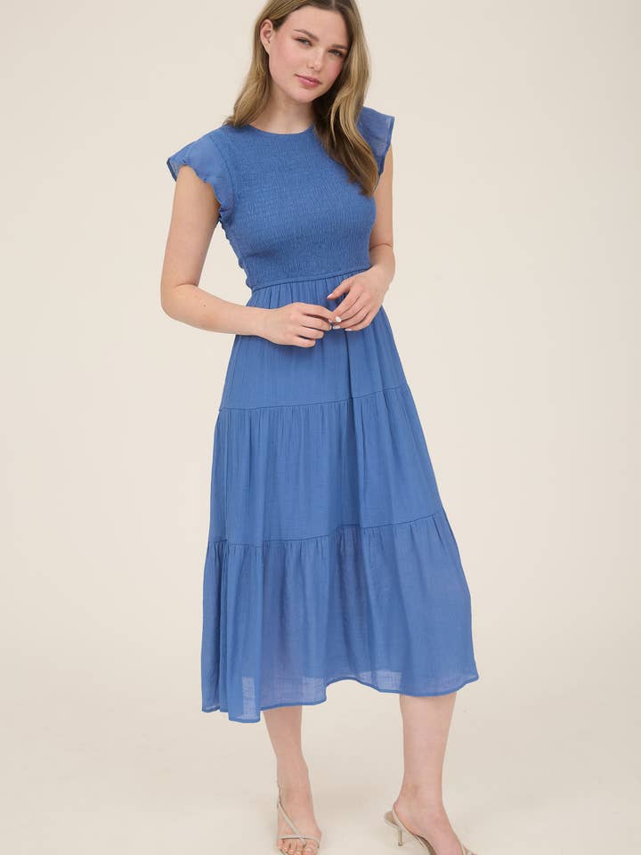 Blu Pepper - Venta al por mayor Vestido - Mujer - Vestido midi con volantes y cuerpo fruncido35