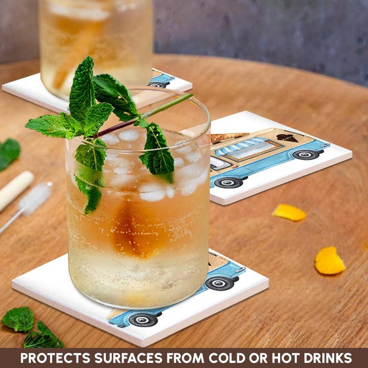 3dRose - Wholesale Coasters - 3dRose, Cute Ice Cream Truck Illustration, Coaster2