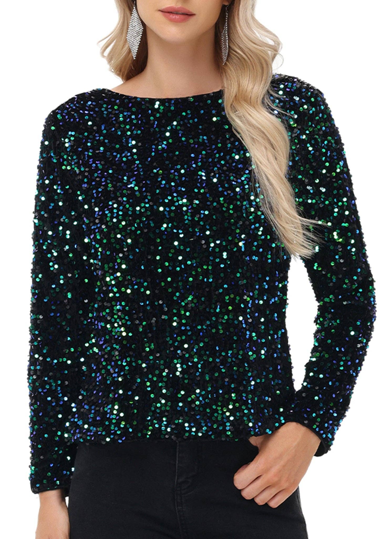 Anna Kaci Wholesale - Wholesale Blouse - Women's - Long Sleeve Sequin Tops Sparkly Glitter Evening Party24