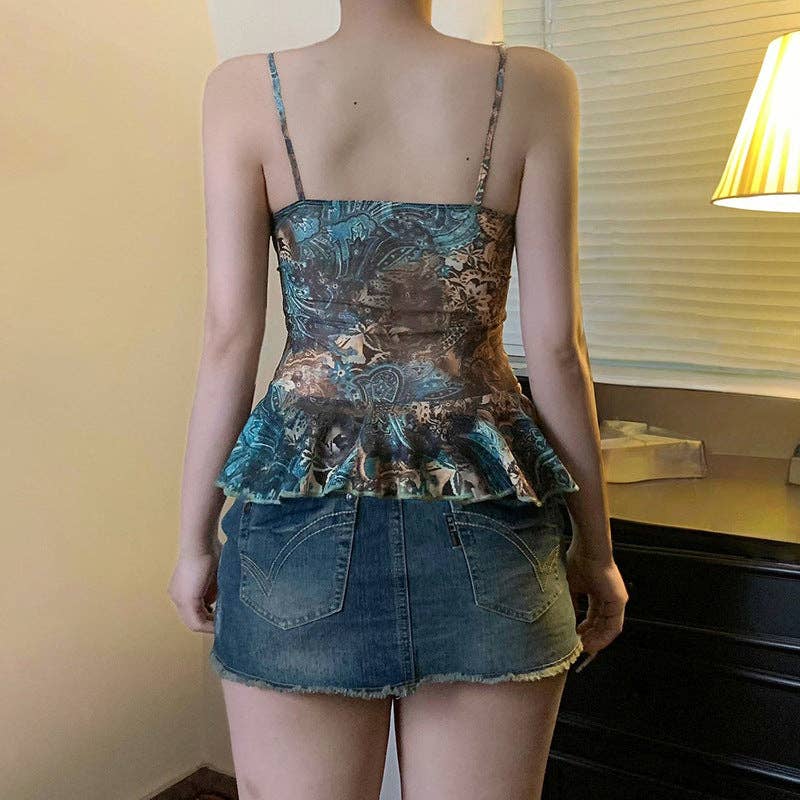 Green 2025 NEW Vintage Floral Mesh Cami Romantic Flattering Unique for wholesale on Faire4