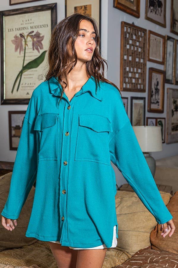 BUCKETLIST OUTLET - Wholesale Shirt Jacket/Shacket - Women's - T1320-4 OUTLET SALE Solid Rib Knit Oversized Shacket Shirt12