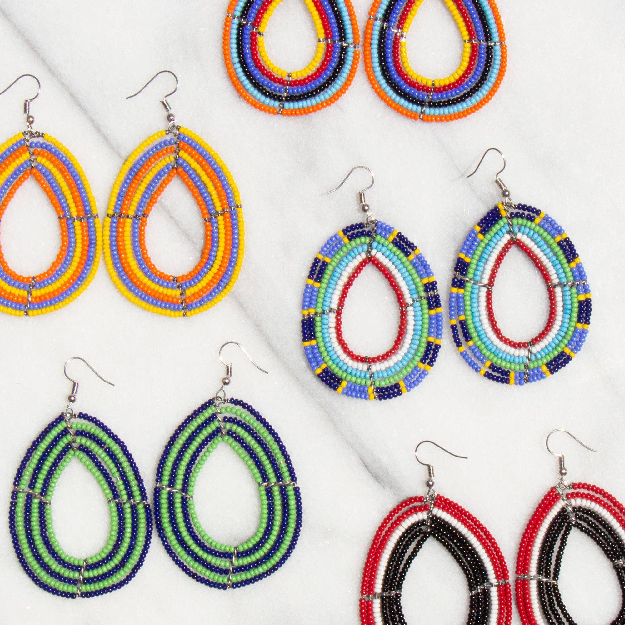 Global Crafts - Wholesale Dangle Earrings - PACK OF 5 -Maasai Bead Multicolor Teardrop Earrings - ASSORTED COLORS0