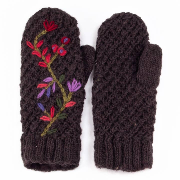 Lost Horizons Knitwear – Ships from USA - Wholesale Mittens - Women's - Naomi Embroidered Wool Hand Knit Mittens1