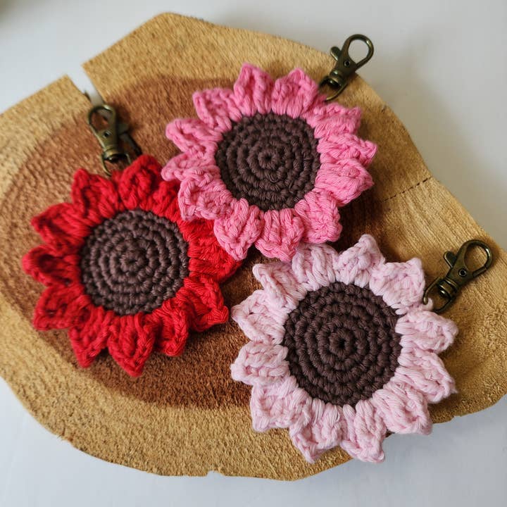Handmade By Uruba - Wholesale Keychain – Women's - Handwoven Crocheted Sunflower Keychain, Vibrant Floral Charm2