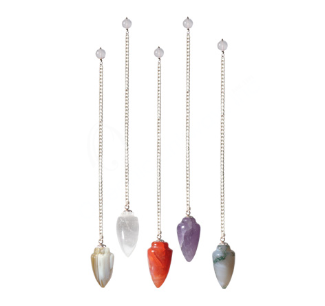 Oceanic Linkways Inc - Wholesale Spiritual Stone/Crystal - (PC)PENDULUM - TEARDROP MIXED STONES A PLAIN CHAIN 9"L0