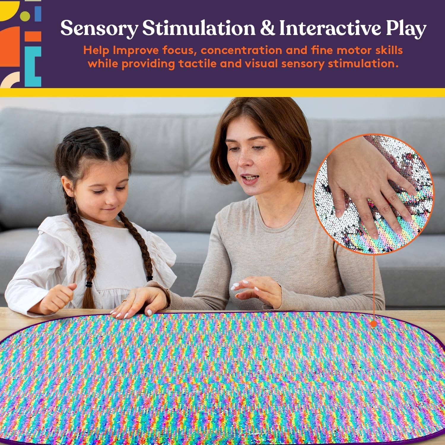 Special Supplies - Wholesale Wall Decor - Kids & Baby - Sequin Fabric Sensory Wall, 39” x 26”, Large Fabric Panel with Colorful Flip Sequined Tactile Stimulation for Kids or Adults, Calming and Stimulating Early Learning Play3