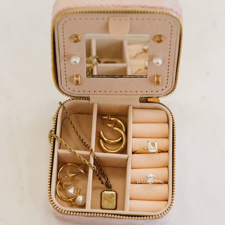 modern and chic - Wholesale Jewellery box/organiser - Eloise Velvet Travel Jewelry Box Case Organizer with Mirror2