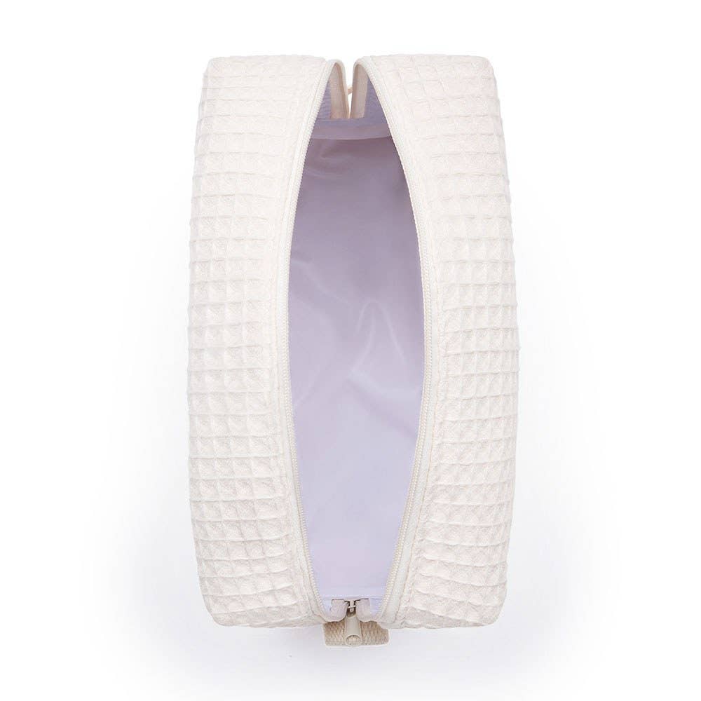 Weddingstar Inc. – Engroshandel Kosmetiktaske – Dame Stor Bomuld Waffle Makeup Taske - Hvid2