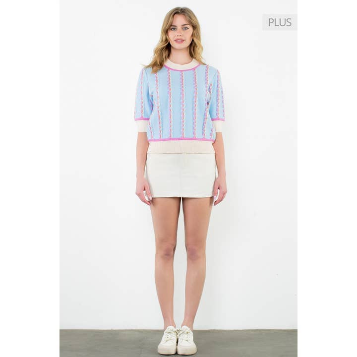 LIGHT BLUE /Size XL/ Short Sleeve Knit Top for wholesale on Faire