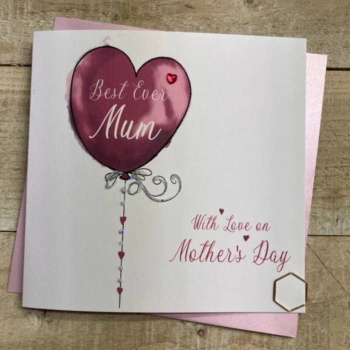 White Cotton Cards - Wholesale Mother's Day Card - Best Ever Mum - Mothers Day 1 Balloons (M24-26)