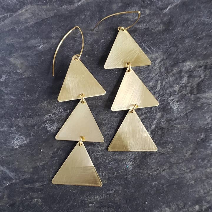 Triangle Stack Brushed Brass Earrings for wholesale by Verdilune