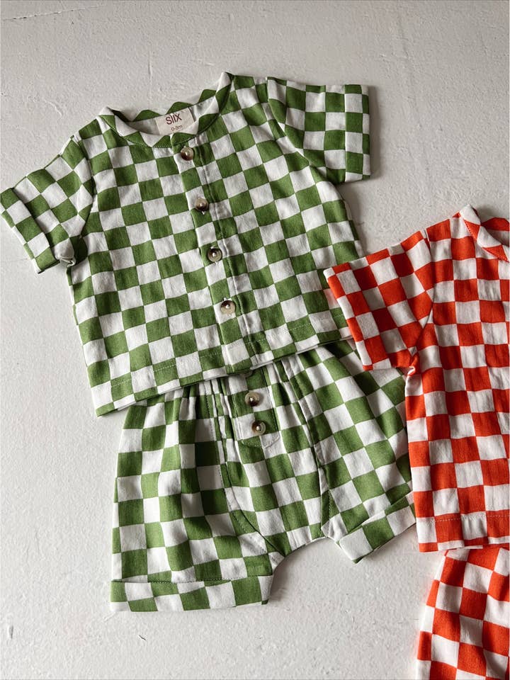 SIIX Collection - Wholesale Top & Short Set - Kids - Lime Checkerboard / Organic Finley Set (Baby - Kids)