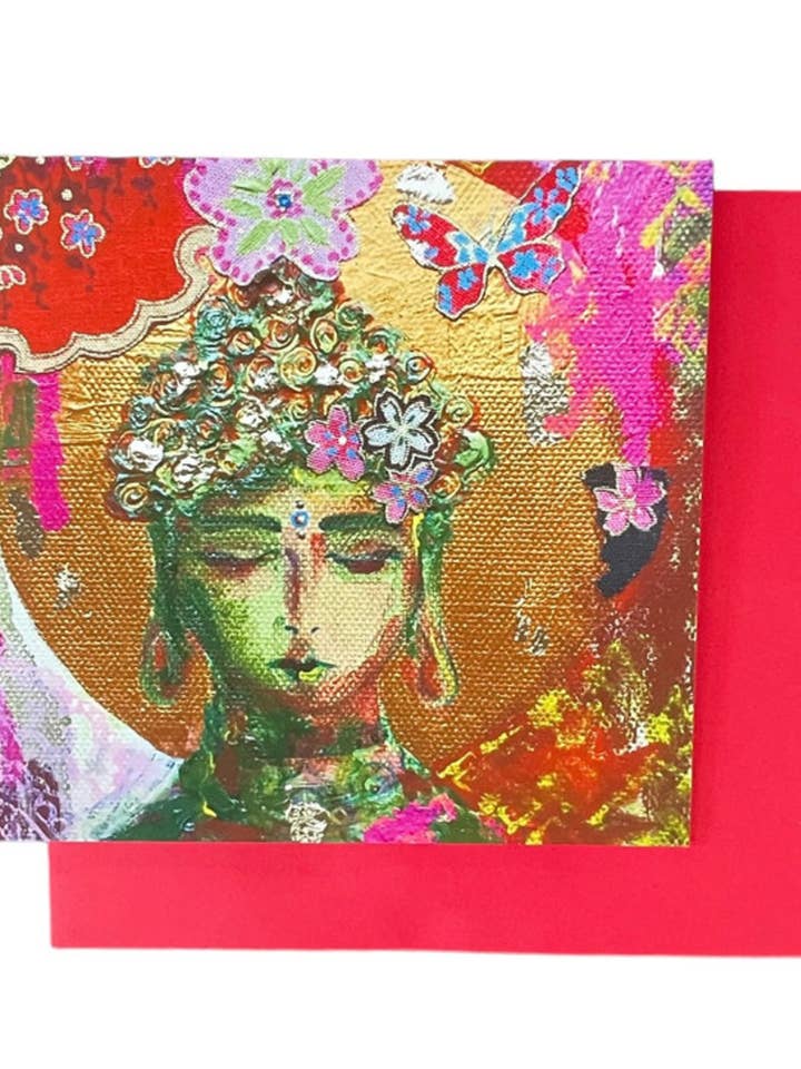 Carte de vœux déesse Rosie Bouddha Paix mystique 5×7 pour la vente par Art by Diana Comstock