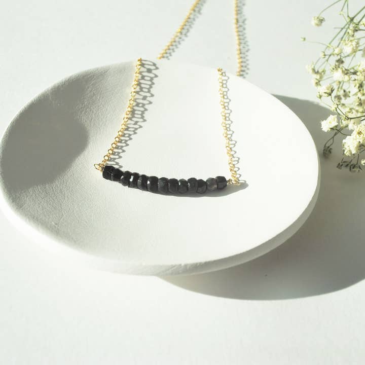 Seaflowerjewelry – wholesale Hänge-/berlockhalsband – Svart turmalin halsband guld fylla sterling pärla bar smycken1