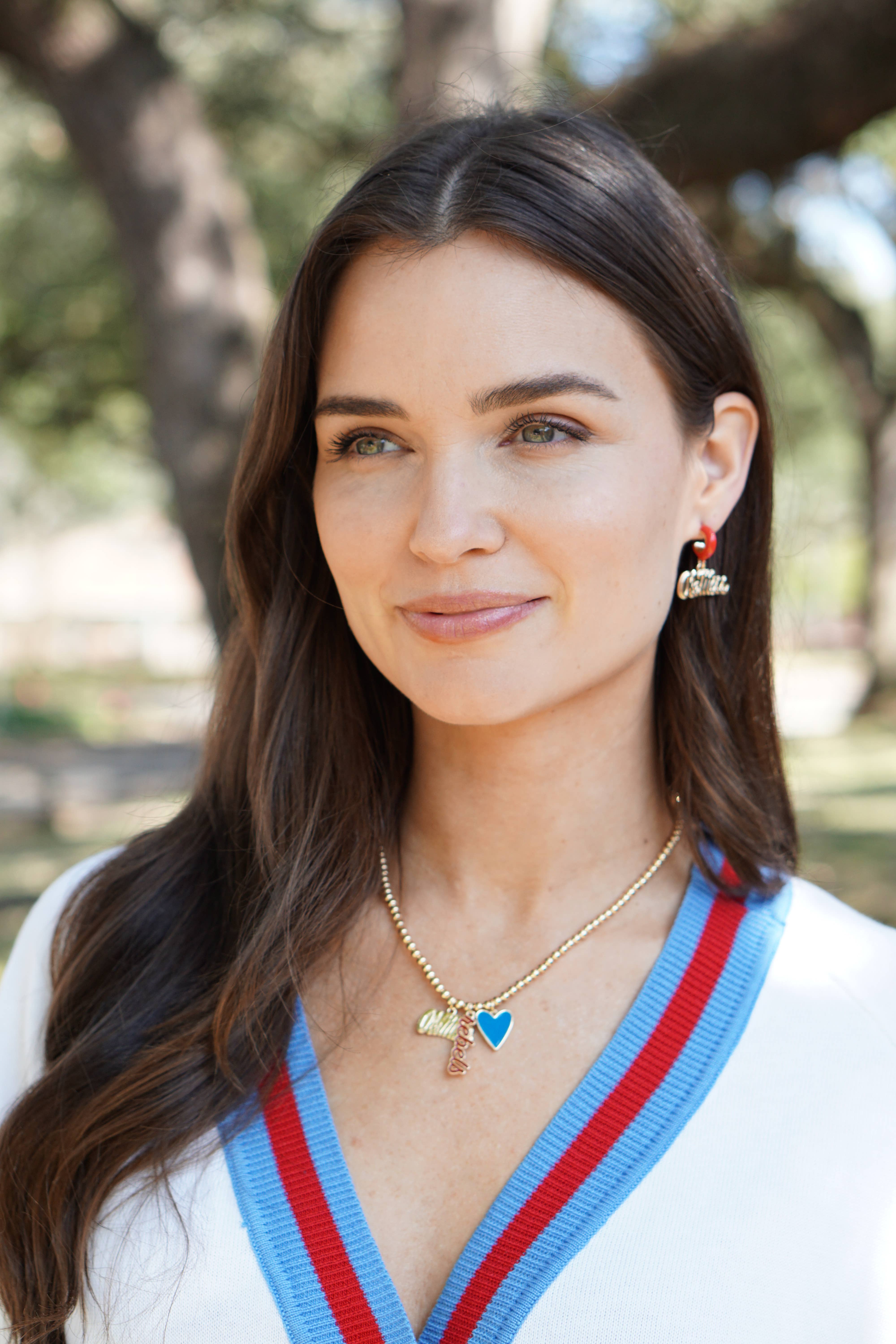 Canvas Style - Wholesale Pendant/Charm Necklace - Ole Miss Rebels Ball Bead Charm Necklace in Shiny Gold1