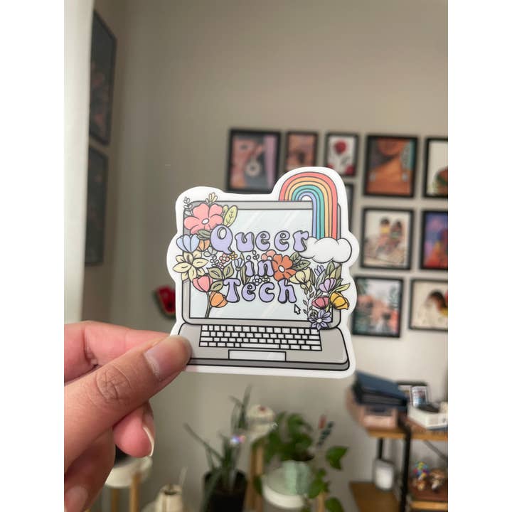 Queer in Tech Laptop Sticker | Flowers, Techie, LGTBQ, Pride for wholesale by VeeStudioCo
