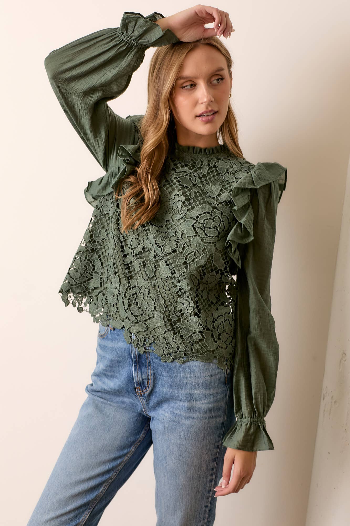 Polagram by Wellmade USA – wholesale Blouse – Women’s – TEXTURED LONG SLEEVE TOP W SHOULDER RUFFLE7