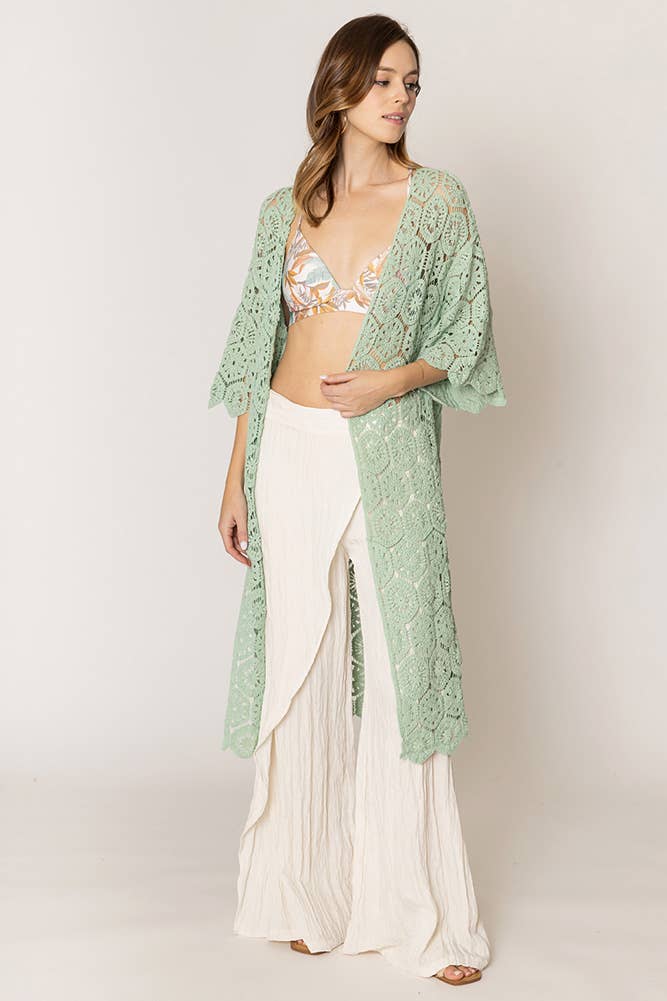 Hana - Wholesale Cardigan - Women's - Geometric Pattern Crochet Long Solid Cardigan5