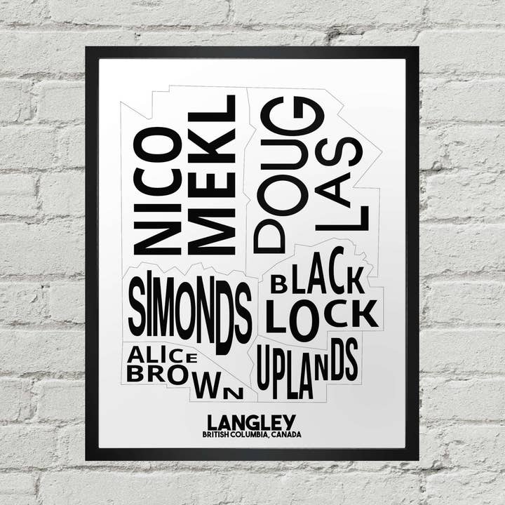 Langley BC Neighbourhood Typografische Karte drucken für den Großhandel von Damon D Chan